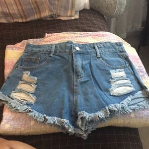Ripped Frayed Hem Denim Shorts